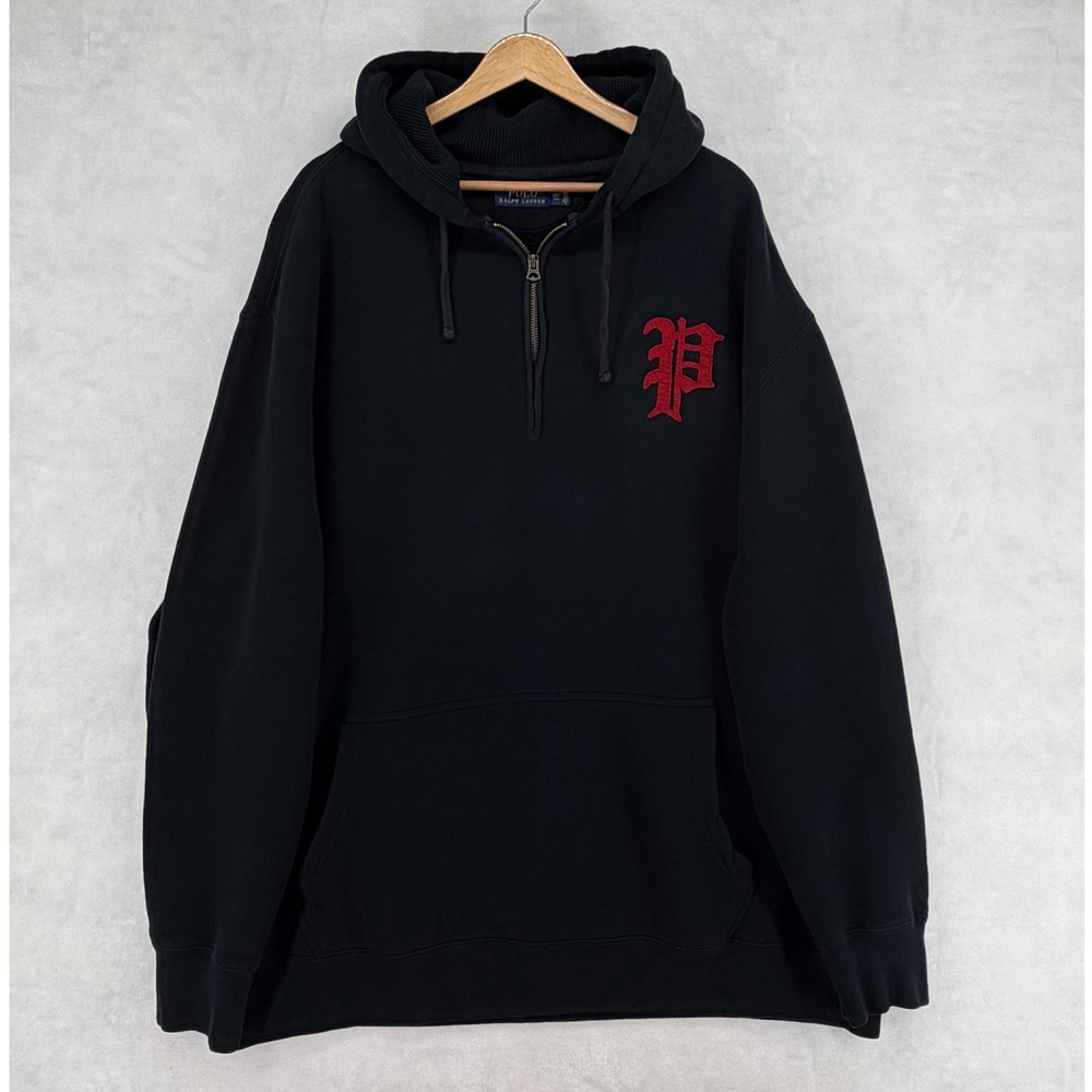 Polo Ralph Lauren Mens 3XLT Black 1/4 Zip Hoodie Talon Zipper Waffle Hood